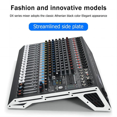 16 Channel DJ Mixer With 99 DSP Effects, 7 Band EQ, 48V Phantom Power, Bluetooth And USB Recording side view
