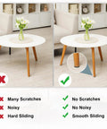 Comparison of table legs with and without Top Shelf Furniture Sliders For Hardwood Tile And Carpet Floors 24 Piece Reusable Half Inch Round Chair Glides.