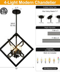 Modern Eighteen Inch Black Chandelier Four Light Industrial Pendant with adjustable height for dining room and kitchen island.