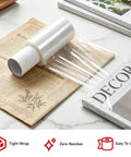 5 Inch X 492 Ft Stretch Roll Handle, Self Adhesive Shrink Film for Packing Moving Storage on a table with magazines and newspaper.