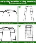 Step-by-step assembly of Heavy Duty Garden Arch Trellis For Climbing Plants With Walk Through Metal Frame And Netting Seven Point Two Feet Tall