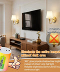 No Fuss Wall Sconces Set Of Two In Shiny Gold With Massive 10000 Mah Rechargeable Battery And Smart Remote For Dope Rgb Atmosphere Lighting Perfect For Renter Friendly Home Vibes showcasing gold wall sconces next to a TV in a modern living room with flower vase.
