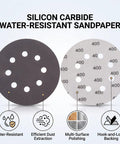 Heavy Duty 5 Inch Hook And Loop Sanding Discs With 8 Holes Premium Silicon Carbide Grit for Water-Resistant Sanding