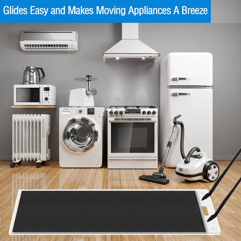 Oversized Large Appliance Slides With Pull Strap Premium Moving Mat For Tile Carpet Hardwood Floor, heavy duty slidable mat on wooden floor.