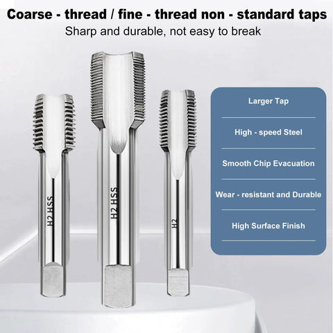 Three M14 x 1.5mm Thread Tap HSS 6542 Extra Long 200mm Metric Machine Tap for industrial threading, close-up view.