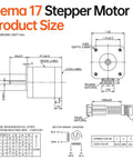 Technical drawing of high-torque NEMA 17 stepper motor dimensions and wiring