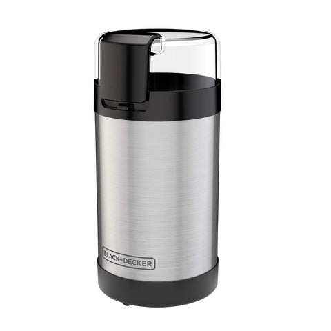 One Touch Coffee And Spice Grinder With Stainless Steel Blades And Bowl Two Thirds Cup Capacity Powerful 150 Watt Motor Quick Even Grinds For Coffee Beans Herbs Grains And Spices Easy Push Button Control