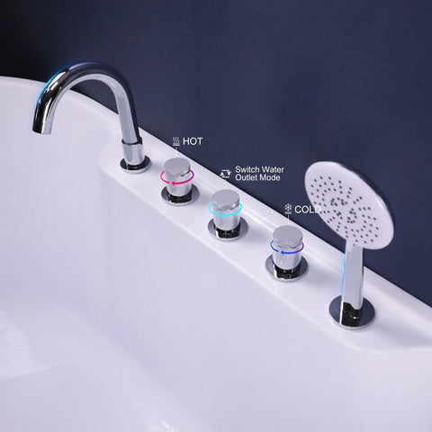 5 Hole Deck Mount Tub Faucet Chrome With Hand Shower Brass Roman Tub Filler Set with 3-Handle on white tub