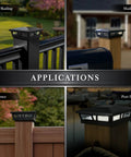 Solar Post Cap Light For 5x5 To 6x6 Posts Black Aluminum Auto On Off Weatherproof Outdoor Accent on deck, mailbox, fence, dock