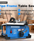 Badass 8 Inch Table Saw Driven By A Beefy 15 Amp 5500 Rpm Motor With Heavy Duty 80 Tooth Carbide Blade For Precision Cuts And Heavy Duty Work On Any Local Shop Or Job Site with steel tabletop and adjustable features.