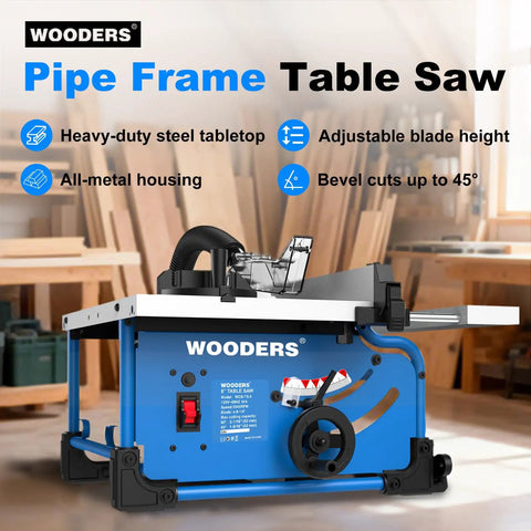 Badass 8 Inch Table Saw Driven By A Beefy 15 Amp 5500 Rpm Motor With Heavy Duty 80 Tooth Carbide Blade For Precision Cuts And Heavy Duty Work On Any Local Shop Or Job Site with steel tabletop and adjustable features.