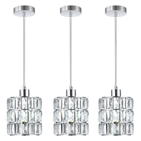 Dope Chrome Crystal Pendant Lights 3 Pack For Kitchen Island With Crystal Plate Metal Shade Sleek Modern Silver Fixtures For Foyer Hallway And Dining Room Adjustable Cord Up To 51 Inches