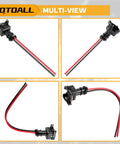 Universal EV1 OBD1 Fuel Injector Connector Pack 8 Piece 2 Wire Female Plug And Play Wiring Harness Pigtail close-up views of connectors.