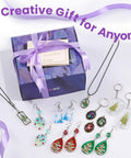 Ultimate UV Resin Jewelry Kit With 250g Clear Resin And Upgraded Light 153Pcs DIY Set displayed with finished jewelry pieces