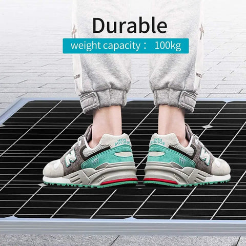 Plug And Play Off Grid Solar Panel Kit With Twelve Beefy Modules Heavy Duty Inverter Smart Charge Controller And Pair Hundred Amp Hour Batteries For Your Van Life Or Ranch Setup, durable solar panel under shoes.