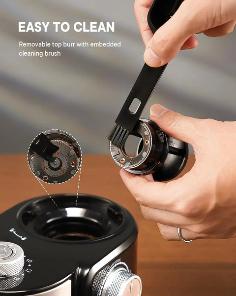 SHARDOR Electric Burr Coffee Grinder 2.0 Automatic Bean Mill For Home demonstrating easy clean removable top burr.