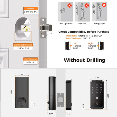 Installation guide for Home Key Smart Lock For Front Door, HomeKit Compatible Fingerprint Keypad Deadbolt With Built In WiFi.