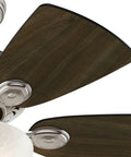 Close-up of 34 Inch Indoor Ceiling Fan With LED Light And Pull Chain, Standard Mount, 5 Blades, Brushed Nickel Finish