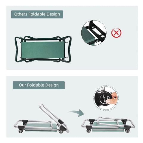 Comparison of Go To Garden Kneeler And Seat Foldable Gardening Stool designs, showing sturdy frame and easy fold mechanism.