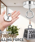 FINDMAG round chrome neodymium magnet with lifting eye bolt held in hand