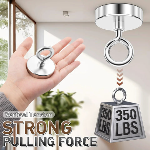 FINDMAG round chrome neodymium magnet with lifting eye bolt held in hand