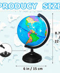 Six Inch Geographic World Globe With Stand For Kids Educational Rotating Political Map Globe For Classroom Decor And Home Study