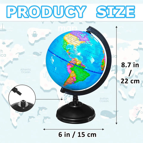 Six Inch Geographic World Globe With Stand For Kids Educational Rotating Political Map Globe For Classroom Decor And Home Study