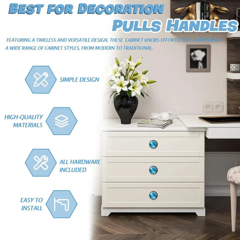 Straight Up Fresh Turquoise Marble Print Crystal Cabinet Knobs And Mushroom Drawer Pulls For Dressers Kitchen Bathrooms Clean Vibe Game Changer Home Decor With Screws One Pack on white dresser.