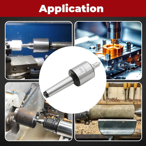 MT2 60 Degree Live Center With 0.0002 Inch Runout for lathe applications showing in use on CNC and manual machines, wood, and metal