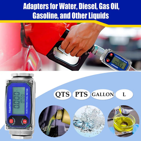 Digital Turbine Flow Meter With LCD Readout And NPT Counter for fuel measurement, used while refueling a vehicle