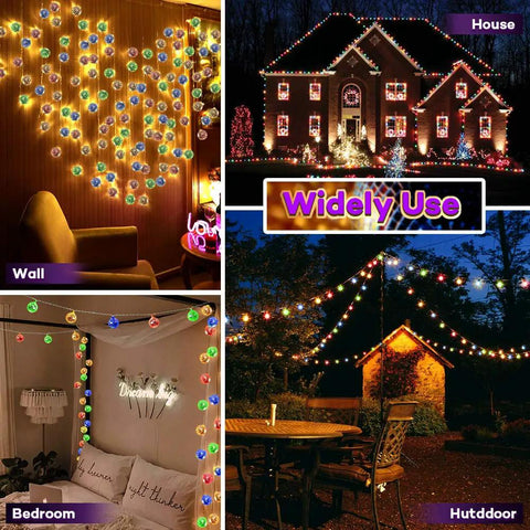 50 LED Disco Ball Mirror String Lights Multicolor Party Decor for indoor, outdoor use on walls, house, bedroom, and patio at night