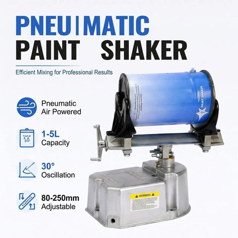 Air Driven Paint Can Mixer For 1 To 5 L Round And Square Buckets, Pneumatic Shaker With 30° oscillation and adjustable clamp