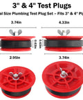 Pro Grade Mechanical End Of Pipe Gripper Test Plugs Set 3 Inch And 4 Inch Sewer Drain Plugs For PVC ABS Cast Iron Pipes Sealing And Pressure Test Tools 2 Pack, red 3in and 4in sizes