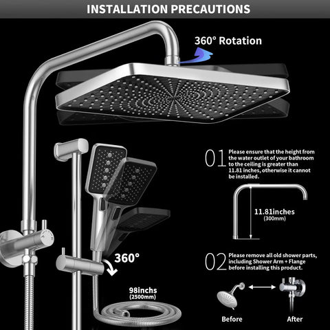 Dope Spa Like Rain Shower Kit With Handheld 12 Inch Square Rain Head With 14 Inch Extension Arm 6 Inch Handheld Spray