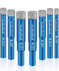 Front view of 9-piece blue diamond bit set with diamond-coated tips for porcelain, ceramic, glass, marble
