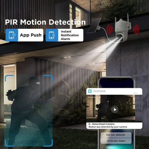 PIR motion detection of Solar Powered Wireless Outdoor Security Cam With 2K 3MP HD Video 360 Degree PTZ Color Night Vision AI Detection