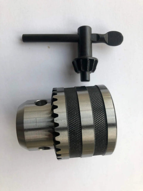 Kickass Heavy Duty Drill Press Chuck 1/32 To 1/2 Inch JT33 Taper Mount With Key shown from above with textured grip.