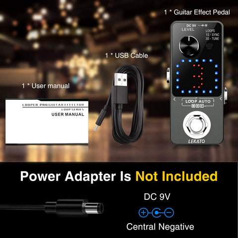 Guitar Looper Pedal For Electric Guitar And Bass With Sync Tuner LED Screen and Unlimited Overdubs, USB cable, user manual