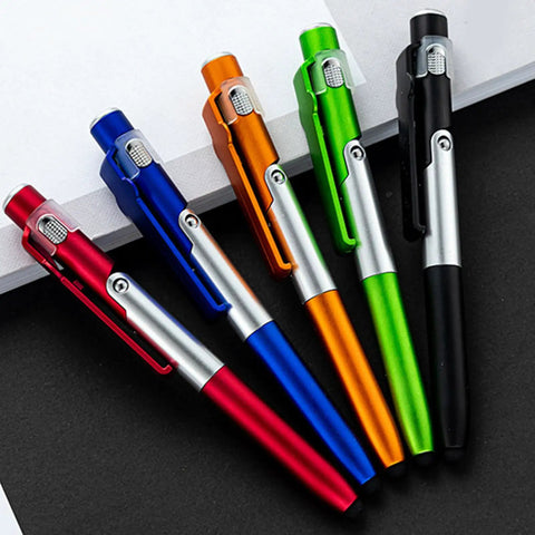 5 Must-Have Multifunctional Ballpoint Pens With 4-In-1 Writing, LED Light, Foldable Phone Stand, Smooth Fast-Dry Ink, Smudge-Resistant, Clip On Pocket Or Notebook, Lightweight Desk Accessory Gift, 5-pack assorted colors