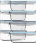 Stacked view of 16 Piece Glass Meal Prep Set With 8 Containers Each 30 Oz, Lids Included, Airtight And Leak Proof, BPA Free