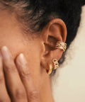 Gold Huggie Hoop Earrings For Women With Chunky Link Chain Cubic Zirconia 14K Gold Plated Hypoallergenic Everyday Jewelry