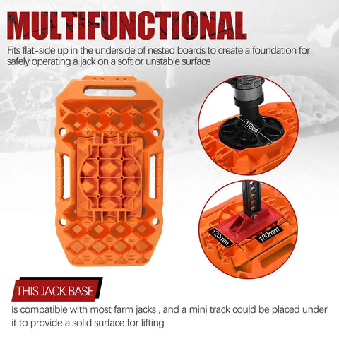 Orange Extendable Offroad Traction Tracks With Jack Base Multifunction Recovery Mat For Snow Mud Sand Twin Pad Design