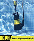 Beast 1.5HP Submersible Sump Pump 6000 GPH With Automatic Float Switch submerged in water with visible 16 ft cord