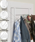 Peasulin 12-hook white over-the-door rack installed on door for towels and coats.