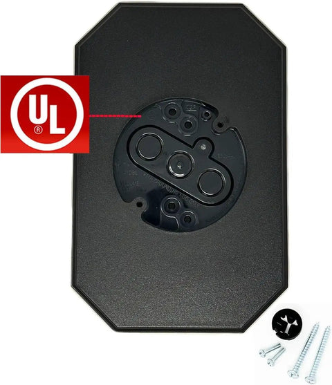 Black Siding Mounting Block With Built In Electrical Box For Outdoor Lighting UL Listed Double Mount For Half Inch Lap Siding 4 Inch Hook Support Light Fixture Kit Exterior Lighting Base 2 Pack, black mount plate with screws