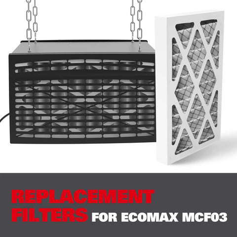 Bang For Your Buck Dual Replacement Filters Set For Ecomax MCF03 Air Filtration Systems showing one black external and one white internal filter.