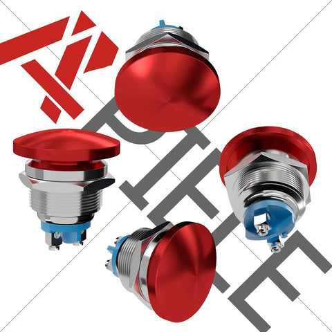 Red 22mm Mushroom Head Momentary Push Button Switch IP65 Waterproof 5A SPST 12V 24V 36V DC 110V 250V AC For Panel Mount