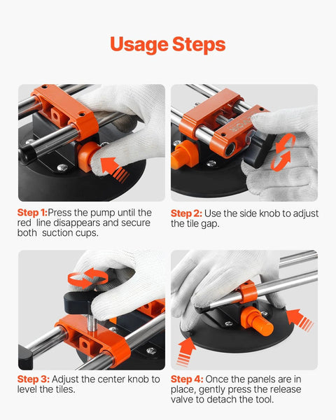 VEVOR Seamless Seam Setter kit, orange clamps with two 6-in vacuum suction cups, four-step instruction panels