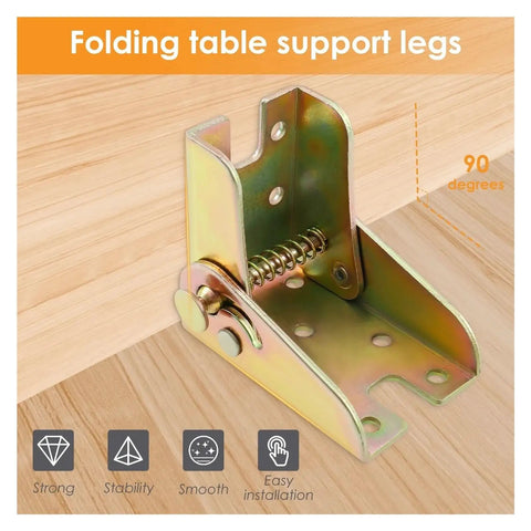 Rock Solid Built Like A Tank Zinc Plated Heavy Duty Four Piece Set Of Ninety Degree Self Locking Folding Hinges For Table Legs with spring mechanism.