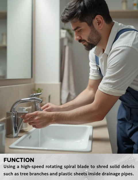 Man using a 2 Inch Heavy Duty Spiral Cutter For Sectional Drain Machines Compatible With C-4 C-6 C-7 C-8 C-9 Cables Replaces T-209 63025.